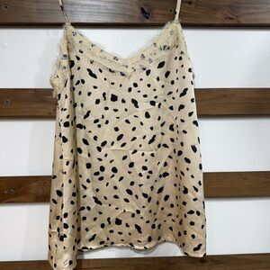 JODIFL Beige and Black Polka Dot Lace Top